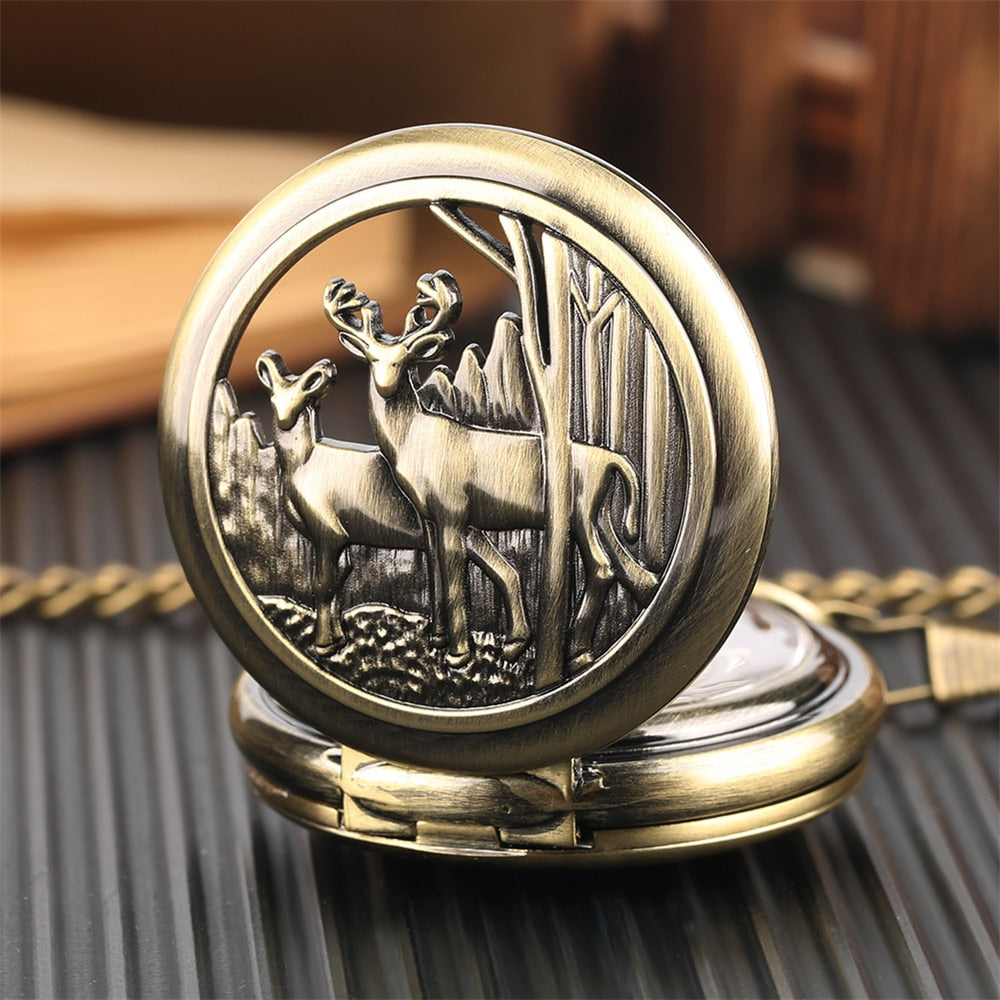 Montre à Gousset Mécanique avec Gravure de Cerfs