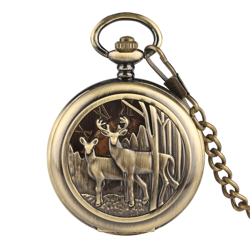 Montre à Gousset Mécanique avec Gravure de Cerfs