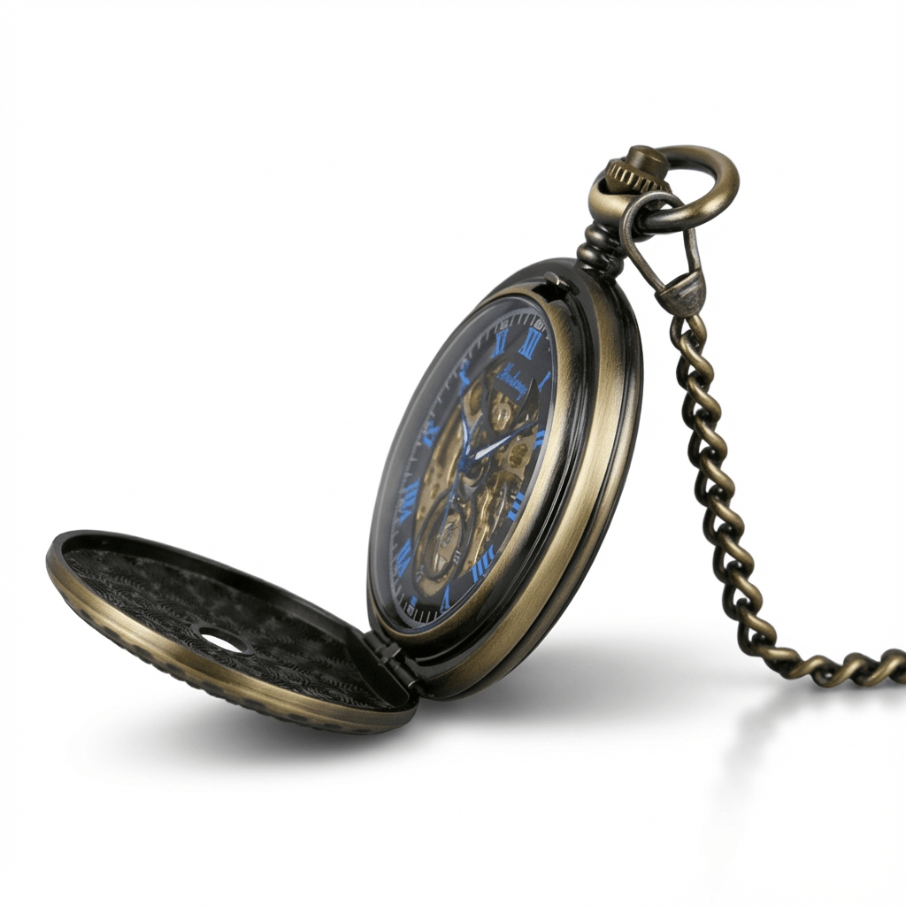 Montre à Gousset Mécanique Antique - Style Astronomique - ouverte de profil