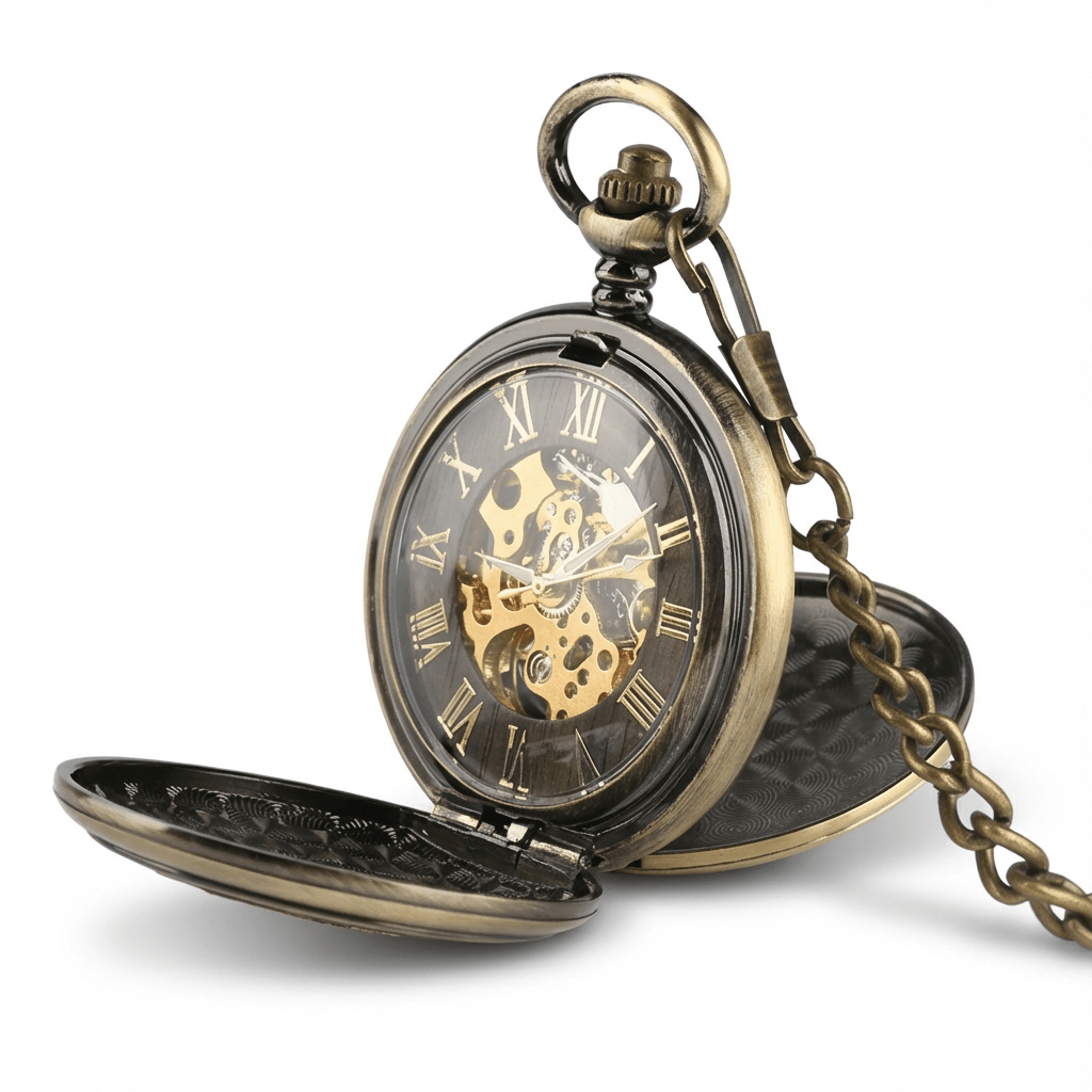 Montre à Gousset Mécanique avec Gravure de Cerfs - ouverte