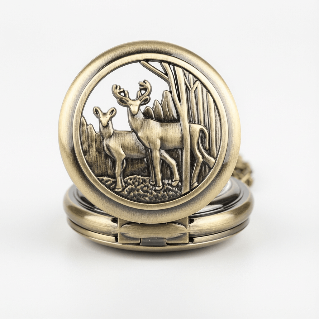 Montre à Gousset Mécanique avec Gravure de Cerfs - fermé