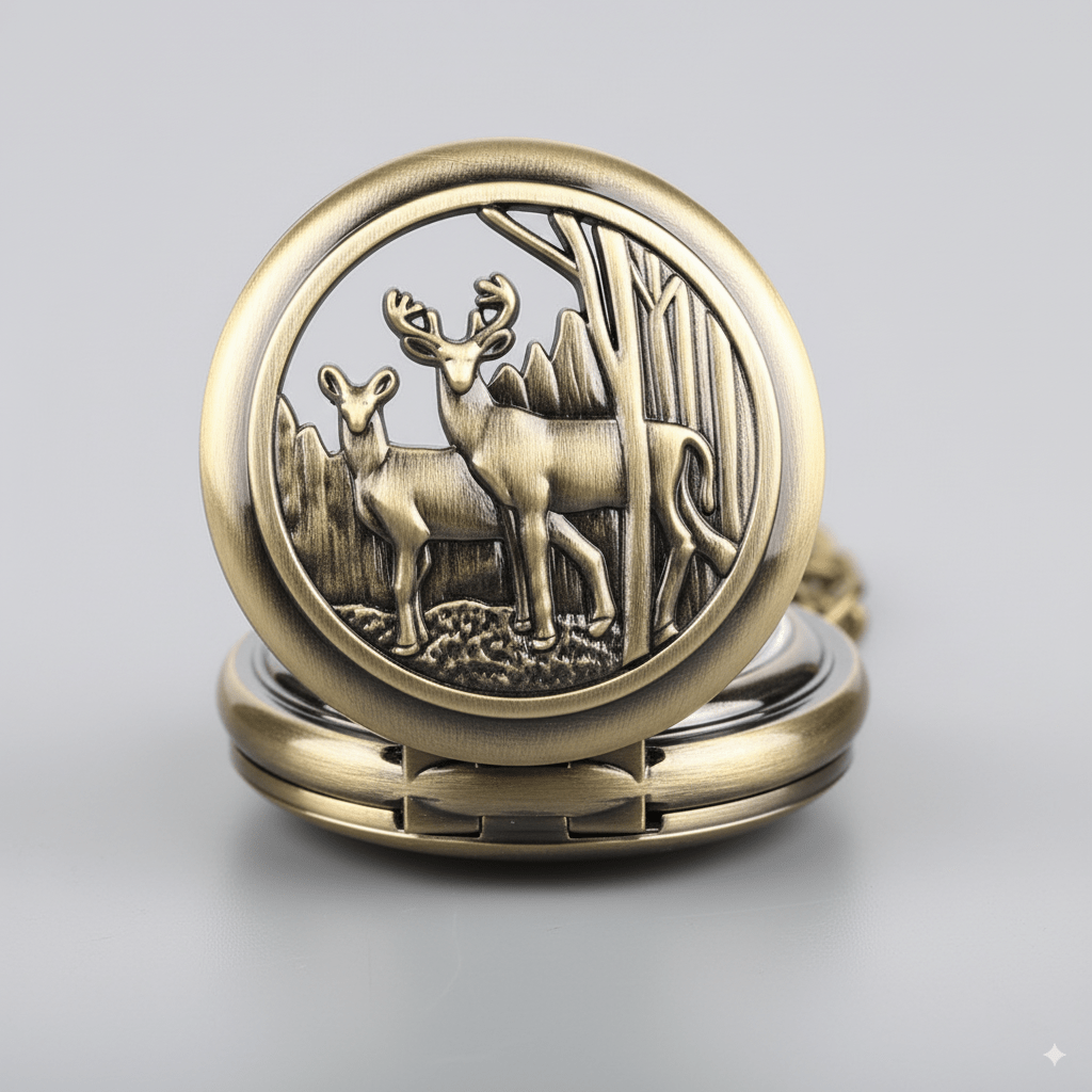 Montre à Gousset Mécanique avec Gravure de Cerfs